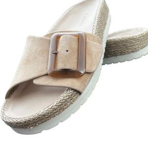 Vince Shoes 5.5 Grant Slides NEW Beige Slingback Buckle Low Heel Sandals!